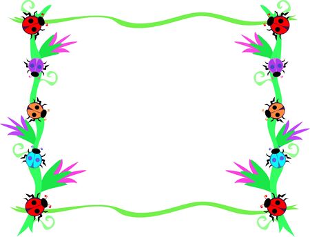 Frame of Red Ladybugs and Flowersのイラスト素材