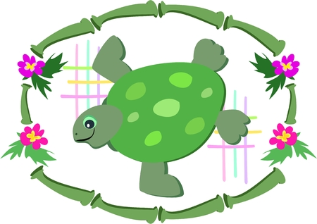 Bamboo Frame with Green Sea Turtleのイラスト素材