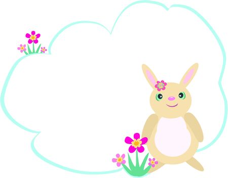 Message Bubble with Bunny Rabbit and Flowerのイラスト素材