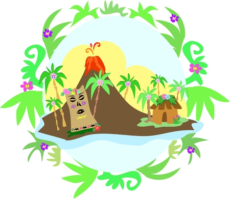 Tiki Island in Plant Frameのイラスト素材
