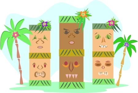 Three Tropical Tiki Totemsのイラスト素材