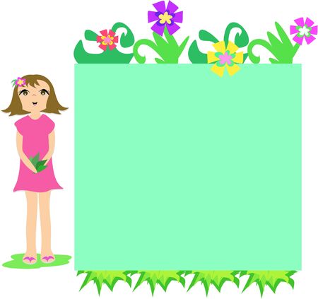 Frame Box of Flowers and Girlのイラスト素材