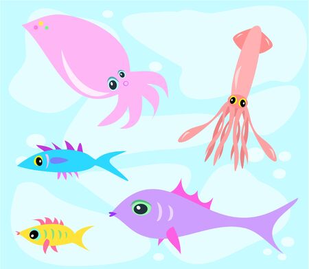 Mix of Marine Lifeのイラスト素材