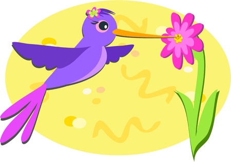 Purple Hummingbird and Pink Flowerのイラスト素材
