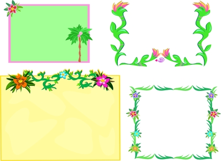 Mix of Tropical Frames with Plantsのイラスト素材