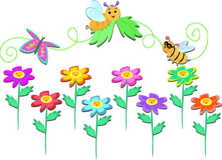 Flowers with Bug Lineのイラスト素材