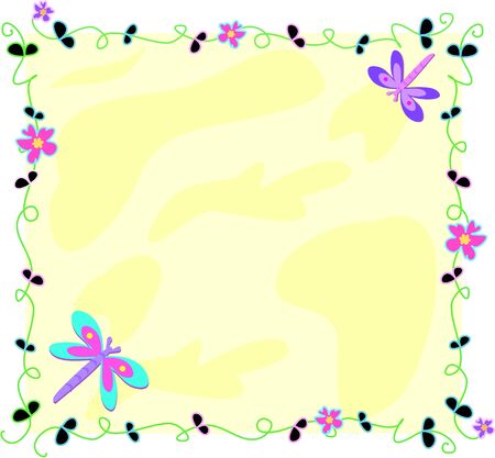 Frame of Dragonflies, Vines, and Flowersのイラスト素材