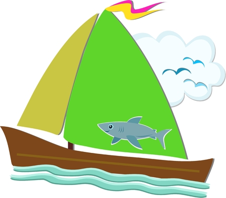Sailboat with Shark Sailのイラスト素材