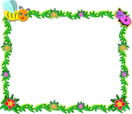 Frame of Bee, Ladybug, Vines, and Flowersのイラスト素材