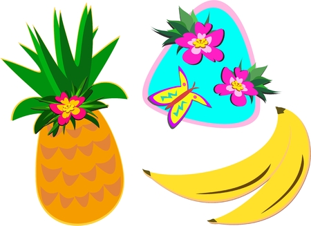 Mix of Tropical Plants and Fruitsのイラスト素材