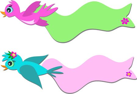 Two Birds with Bannersのイラスト素材