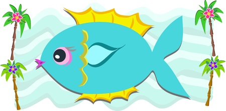 Tropical Fish and Palm Treesのイラスト素材
