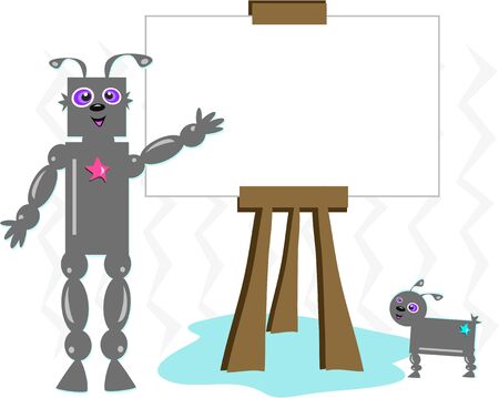 Robot Man and Robot Dog with Easelのイラスト素材
