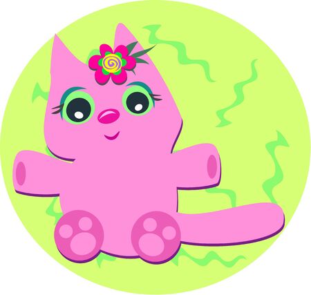 Baby Pink Cat with Green Backgroundのイラスト素材