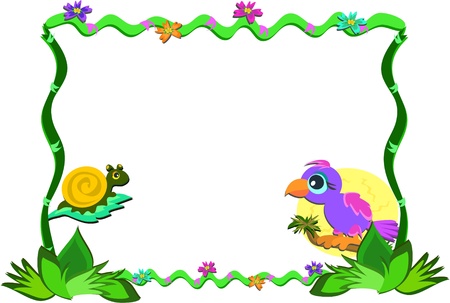 Frame of Nature, Parrot, and Snailのイラスト素材