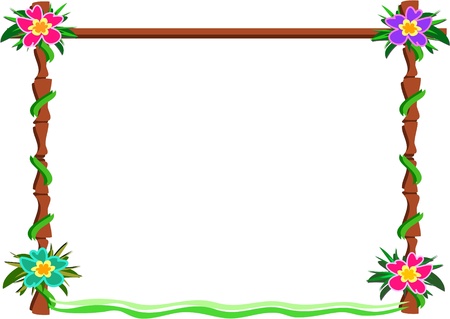 Wooden Frame with Hibiscus Flowersのイラスト素材