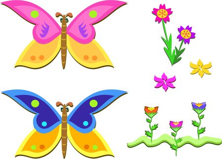 Mix of Lovely Butterflies and Flowersのイラスト素材