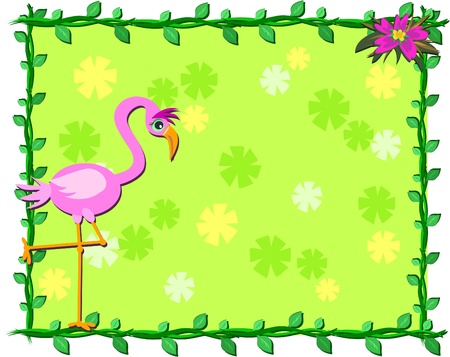Frame of Tropical Plants and Flamingoのイラスト素材