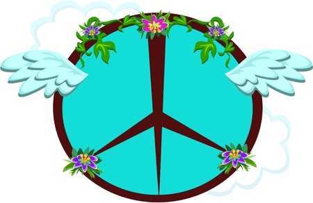 Peace Sign with Wings and Flowersのイラスト素材