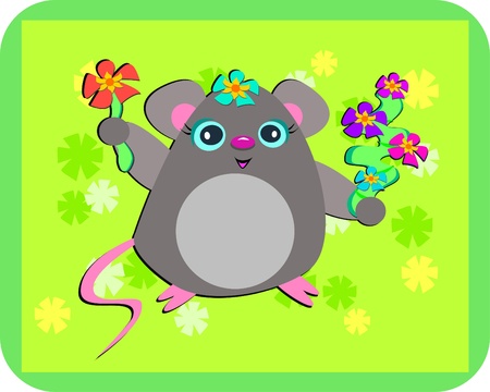Mouse Loves Flowersのイラスト素材