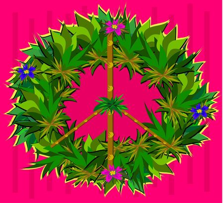 Peace Sign Wreath with Flowers and Leavesのイラスト素材