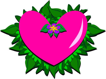 Pretty Heart with Flower and Deep Green Leavesのイラスト素材