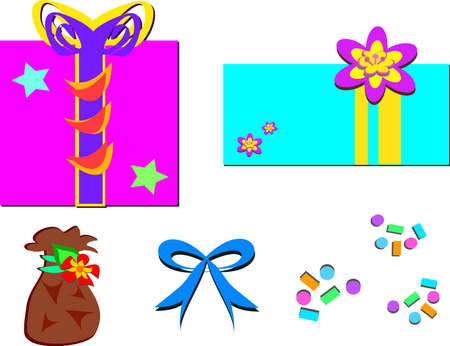 Mix of Gifts, Bag, Bow, and Confettiのイラスト素材
