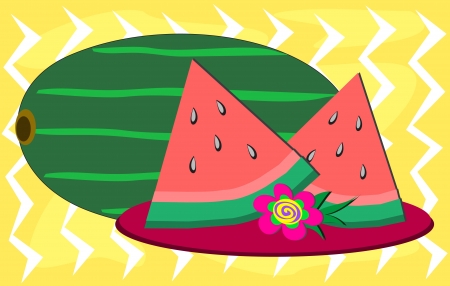 Watermelon Slices and Flowerのイラスト素材