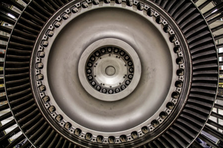 Turbine of a jet engine, closeup of photoの写真素材