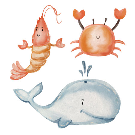 watercolor sea ââanimals element design for templates.のイラスト素材