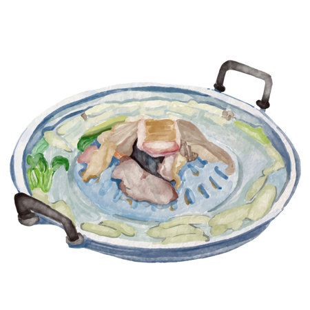Meat grilled on a special pan element design for template, watercolor style.のイラスト素材