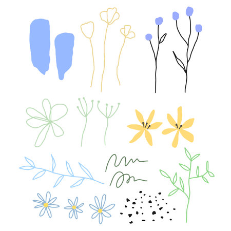 set of leaf and flower element design for templates.のイラスト素材