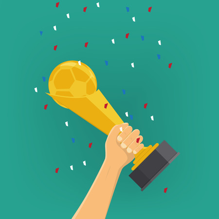Hand holding soccer ball shaped cup -vector illustrationのイラスト素材
