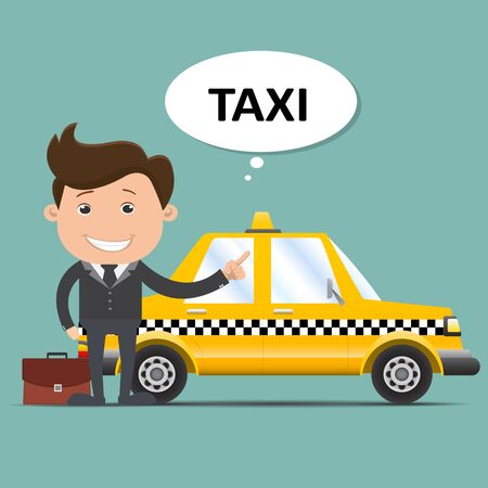 Business man with yellow taxi  - vector illustrationのイラスト素材