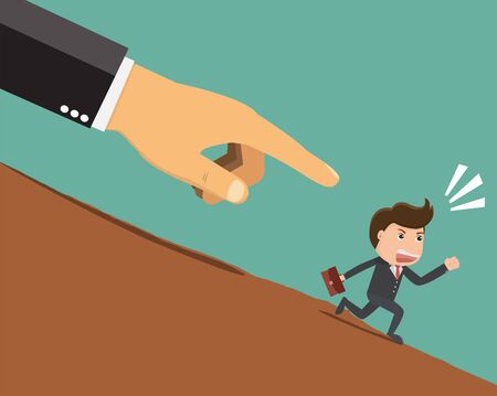 Business illustration concept of an businessman being pointed by a giant hand	のイラスト素材