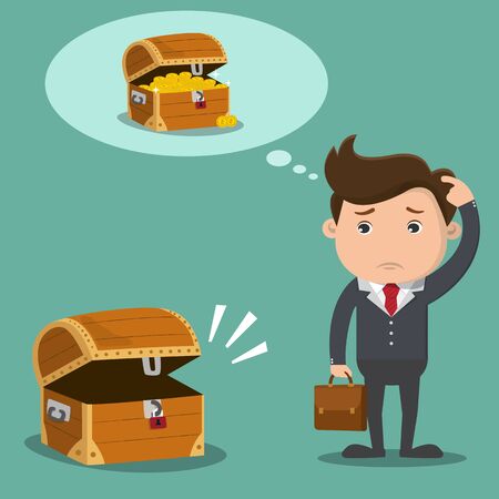Business man is confused with empty treasure box. Business financial concept.Vector illustration.	のイラスト素材