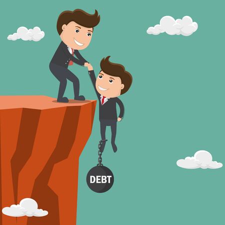 Businessman helping his friend pull up on the cliff. Vector illustration.	
のイラスト素材