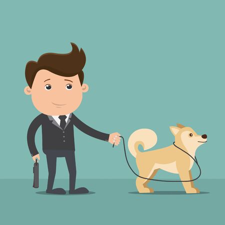 Business man walking with  dog , Business concept - vector illustrationのイラスト素材