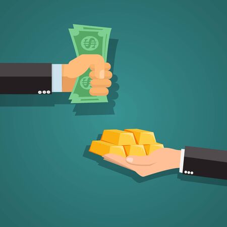 Hands holding money and gold bar . Exchanging concept.	のイラスト素材
