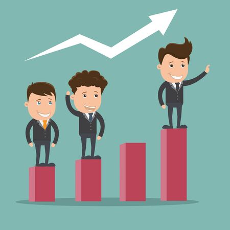 Business man standing on bar chart , Business concept cartoon, Vector illustrationのイラスト素材
