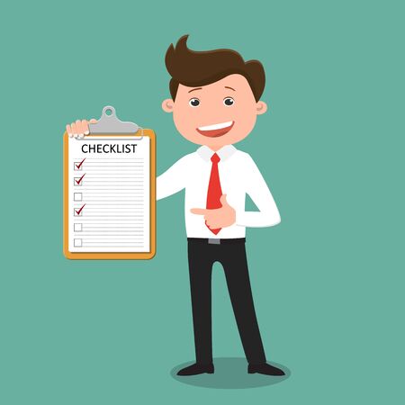 Businessman hold clipboard and checklist - vector illustration	のイラスト素材