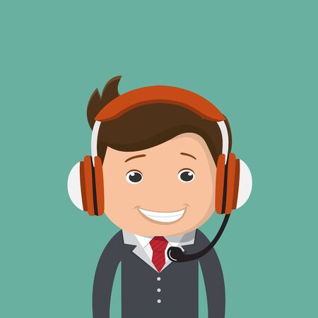 Businessman with headset character.Vector illustration.	のイラスト素材