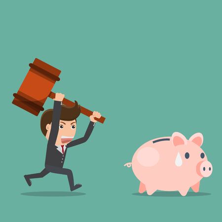 Businessman try to smashing piggy bank.Vector illustration.	
のイラスト素材
