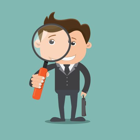 Businessman looking through a magnifying glass , Business concept - vector illustrationのイラスト素材