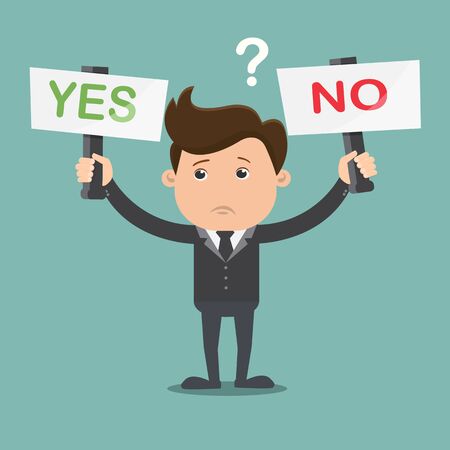 Business man with two answers - vector illustrationのイラスト素材