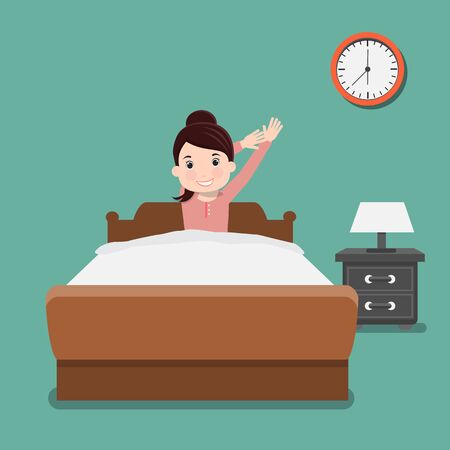 Business woman wake up early. Vector illustration.	のイラスト素材