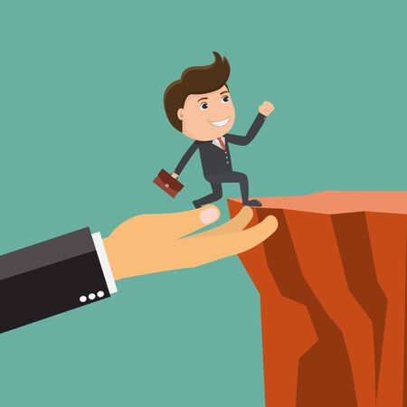 Businessman up the cliff with a hand support.Business Partnership And Support.Vector illustration.	のイラスト素材