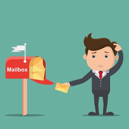 Businessman got a lot of mail in mailbox.Vector illustration.のイラスト素材