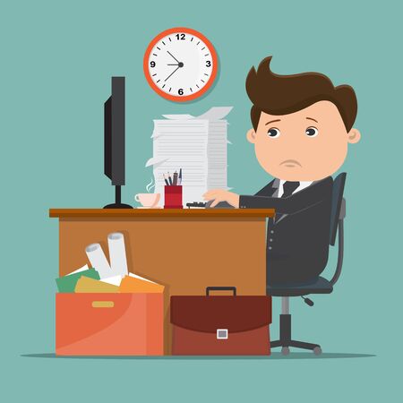 Business man working on computer - vector illustration	のイラスト素材