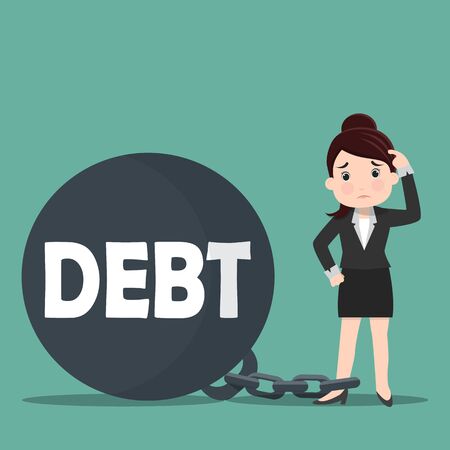 Business women and DEBT burden , Business concept - vector illustration	のイラスト素材